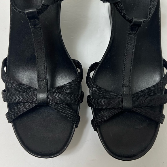 Prada Platform T Strap Wedge Heel Sandal Patent Leather Black EU 40 US 10 - Picture 7 of 15
